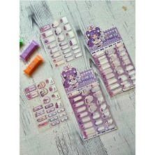 Kawaii Mor 4 Yaprak 93 Adet Şeffaf Koruma Katmanlı Su Geçirmez Okul Isim Etiketi/sticker/çıkartma