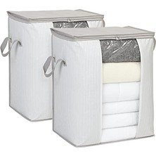 Ocean Home Textile 2'li Pvc Pencereli Stuff & Things Gri Çizgili Hurç Set