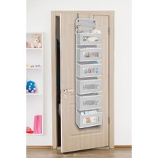 6 Katlı Kapı Arkası Düzenleyici Raf Bebek Eşyası Çocuk Odası Banyo Organizer (Gri - Beyaz Çizgili)