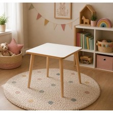Montessori Çocuk Aktivite Masası Çalışma Masası, Ahşap Oyun Boyama Etkinlik Alanı, Unisex Çocuk Odası Için, 50 x 50 cm (Sadece Masa)