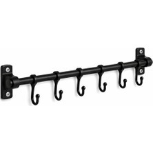 Orret Home 6 Kancalı Duvar Askısı Siyah Metal Askılık – Yapışkanlı ve Vidalı Montaj Seçeneği, Çok Amaçlı Fincan Askısı, Mutfak Banyo Kapı Arkası Askılık, Havluluk, Anahtarlık Organizer 50 cm