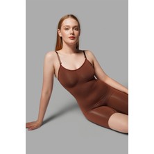 2 Beden Toparlayan Bel ve Basen Incelten Tam Boy Tüm Vücut Korsesi Seamless 9050 Kahverengi