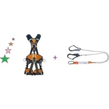KP45 Paraşüt Tipi Emniyet Kemeri + KA341 Çift Bacaklı Şok Emicili Lanyard Seti