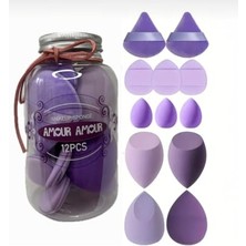 Ertürk Store Amour 12 Parça Kavanoz Kutulu Makyaj Sünger Seti (Mor)