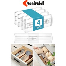 Yenigeldi 4 Adet Ayarlanabilir Yapışkansız Kilitlenebilir Şeffaf Çekmece Bölücü Plastik Organizer Düzenleyici