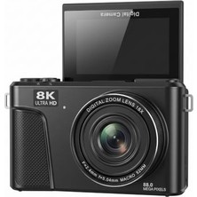 Ertürk Store Vıvopack WD300 8k Vlogging Dijital Fotoğraf Makinesi, 18X Zoom Çift Bataryalı, 88MP 180° Dönebilen Ekranlı Wi-Fi Vlog Kamerası, Siyah