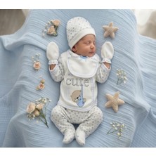 Erca Home Tekstil Ürünleri %100 Pamuklu Küçük Beylere 5 Parça Hastane Çıkışı  Zıbın Seti / Mavi