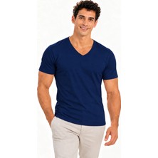 Fevien Erkek V Yaka Kısa Kollu Pamuklu Basic Tişört - Esnek Rahat Kalıp Nefes Alabilen Günlük Spor T-Shirt
