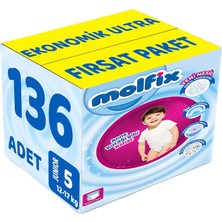 Tr Külot Bebek Bezi Beden 5, 12-17 Kg, Junior, 136 Adet, Ekonomik Ultra Fırsat Paketi