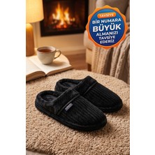 Relaxa Erkek Ev Terliği, Çeyiz Terliği Kışlık Terlik, Ses Yapmaz Yumuşak Hafif Taban Siyah