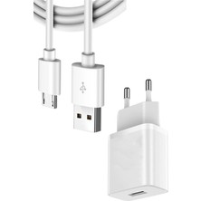 Cepsuar Micro USB Girişli Tüm Akıllı Cihazlara Uyumlu Data Aktarım Kablosu ve Adaptör Hızlı Şarj Cihazı Beyaz