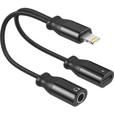 Cepsuar iPhone Uyumlu Kulaklık Çoklayıcı - Lightning & 3,5mm Çevirici Kablo - iPhone Uyumlu Şarj Çoğaltıcı Siyah