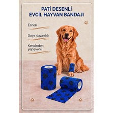 Arbolos Mavi Evcil Hayvan Bandajı Pati Desenli Kendinden Yapışkanlı Suya Dayanıklı Pati Koruyucu 7 cm x 4 M