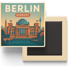 Berlin Almanya - Reichstag Binası - Baskılı Buzdolap Magneti Kare 9x9 cm