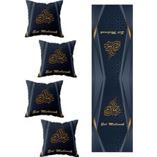 Pelangi Ramazan Salon Mutfak Masa Değişik Ranır Modelleri Dekoratif 4'lü Kırlent Kılıfı ve Runner Seti, Gold 40 x 140