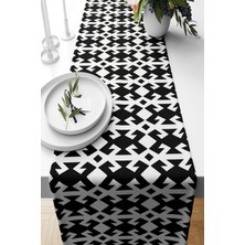 Pelangi Siyah Beyaz Geometrik Desenli Leke Tutmaz Kumaş Salon Mutfak Masa Değişik Ranır Modelleri Runner, Beyaz-Siyah 40 x 140, 677667343401405