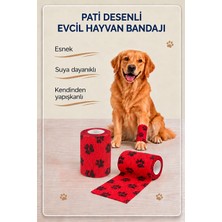Arbolos Kırmızı Evcil Hayvan Bandajı Pati Desenli Kendinden Yapışkanlı Suya Dayanıklı Pati Koruyucu 7 cm x 4 M