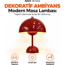 Ayers Modern Mantar Tasarımlı Masa Lambası, Sıcak Işıklı Dekoratif Başucu ve Gece Lambası, Parlak Bordo Kubbe Başlıklı Salon, Yatak Odası, Komodin ve Çalışma Masası Aydınlatması
