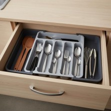 Ertürk Store Çekmece Içi Kaşıklık; Çift Taraflı Açılır ve Organizer, Modüler Sürgülü Mutfak Düzenleyici, Açık Gri ve Antrasit Renk, Kapalı 31 cm Açık 52 cm