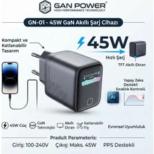 İdragon Gan Power Gn-01 45W Gan Hızlı Şarj Cihazı + 60W Hızlı Şarj Kablosu Hediyeli - Tft Akıllı Renkli Ekran, Yapay Zeka Sıcaklık Kontrollü