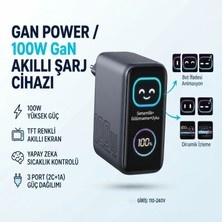 İdragon Gan Power Gn-03 100W 3 Portlu Gan Hızlı Şarj Cihazı + 60W Hızlı Şarj Kablosu Hediyeli - Tft Akıllı Renkli Ekran, Bot Ifadesi Animasyonlu Adaptör