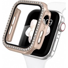 Str Store Apple Watch Ile Uyumlu 2-3-4-5-6-Se 7 8 9 Ile Uyumlu 40 mm Özel Üretim Işıltılı Lüks Şık Darbe Emici Zarif Elmas Taşlı Kasa ve Ekran Koruyucu Kılıf Inci
