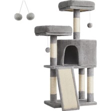 Ertürk Store PCT141W01 Kedi Tırmalama Ağacı, Kedi Için, Yumuşak Pelüş, 115 Cm, Tamamen Sisal Sarılı Sütun, Açık Gri
