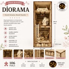 Ertürk Store Algwooddesign Mouse House Book Nook Ahşap Maket; 106 Parça Dıy Minyatür Fare Evi Dioraması, Peri LED Dahil, Mdf 3D Puzzle, Kitaplık Dekorasyon Seti, 13,95 x 6,12 x 18,09 cm