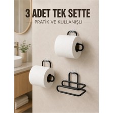 Maison Luré 3 Adet Siyah Rulo Kağıt Tutucu Yapışkanlı Duvar Tipi Pratik Kağıtlık Seti Banyo Askısı