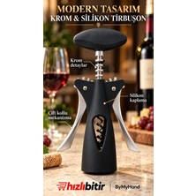 ByMyHand Professional Krom Metal Slikon Kaplama Tirbüşon Şarap Şişe Açacağı Türbişon Tirbişon