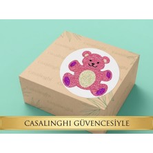 Str Store Pembe Ayılı Sticker 40 Adet Yuvarlak Mat Çocuk Etiket 4 cm