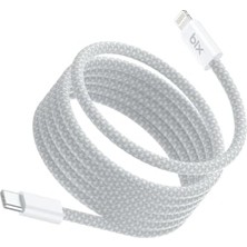 Ertürk Store Bix T4CL-WT 1 Metre Beyaz 27W Type C To Lightning Şarj Kablosu, (Tüm Lightning iphone ve ipad ile Tam Uyumluluk) (Beyaz), Manyetik Tasarımlı Örgülü Hızlı Şarj ve Data Kablosu