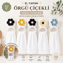 Maison Luré Örgü Çiçekli Havlu Tutacağı 5'li Set Mutfak Banyo Askısı