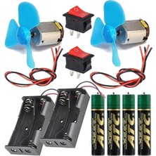 Ertürk Store Kablo, Motor Deney Seti 1 Paket Pervane Dc Motor Anahtar Pil Yatağı Pil Iletken Okul Sınıf Deney Malzemesi