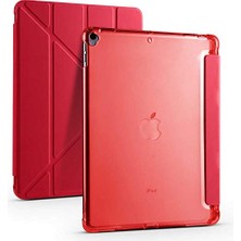 Ertürk Store Apple iPad 10.2 2021 (9.nesil) ile Uyumlu Tri Folding Kalem Bölmeli Standlı Kılıf Kırmızı
