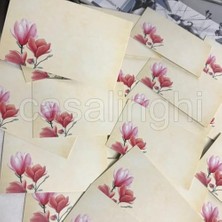 Ertürk Store Pembe Çiçekli Yazısız Not Kartı, Tek Taraflı Boş Yazılabilir Mesaj Kartı, 8x5 Cm, 10 Adet