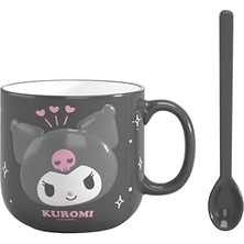 Ertürk Store Sanrio Lisanslı Kabartmalı Seramik Kaşıklı Kupa, 450 Ml, Kuromi