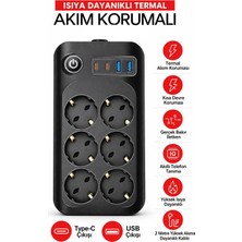 Atlt Atlantis 2500W 6 Prizli 2 USB 2 Type-C Çıkışlı Aç Kapa Düğmeli Isıya Dayanıklı 2 Metre Kablolu Akım Korumalı Uzatma Kablosu Akıllı Telefon Tanıma Kısa Devre Koruması