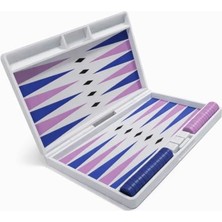 Ertürk Store Taşınabilir Tavla Seti 25X20 cm Mor Mavi Beyaz; 3D Baskı Katlanabilir Tavla, Seyahat Tavlası