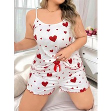 Vip Marketim Vipmarketim Büyük Beden Kalp Desen Pamuklu Şortlu Pijama Takımı