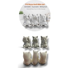 Salıncak 3'lü Dekoratif  Mini Kedi Biblo 5 cm Beyaz Kendinden Yapışkanlı 3D Art