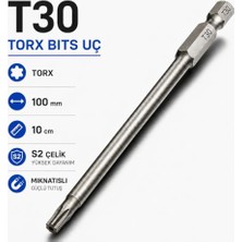 Ertürk Store Manyetik S2 Çelik Torx T30 Bits Uç 100 mm 10 cm Uzun Tornavida Matkap Vidalama Manyetik Vidalama Ucu