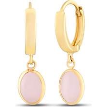 Debora Jewelry 14 Ayar Altın Pembe Oval Kuvars Küpe