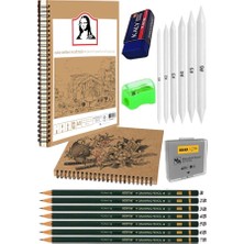 Ertürk Store Telli A5 Kraft Eskiz Defteri Spiralli 50 Yaprak Karakalem Çizim Seti Sketch Pad Gölgelendirme Dereceli Kalem Yandan Açma