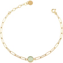 Debora Jewelry 14 Ayar Altın Yeşil Kuvars Taşlı Ataç Modeli Bileklik