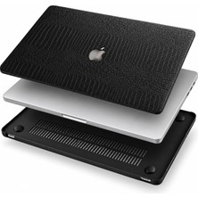 Str Store MacBook Pro 13 Inç Kılıfı A1708 A1706 A1989 A2159 A2251 A2289 A2338 M1 M2 Uyumlu Sert Kapak Timsah Desenli Deri Dokulu 360° Koruma Siyah