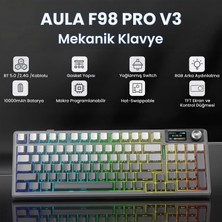 Str Store F98 Pro V3 OLED Ekranlı Crystal Switch Makrolu Kablosuz Rgb Hot-Swap Gasket Pre-Lubed Switch Mekanik Klavye Gradyan Gri