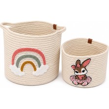 Str Store 2'li Çocuk Odası Organizer Sepet Seti - Gökkuşağı & Tavşan