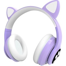 Ertürk Store Kedili Patili A Kaliteli Kulaküstü Bluetooth Kulaklık, Cat Kadın Kız Yetişkin, Mikrofonlu, Işıklı, Kablosuz, Aux