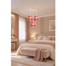 Elizim Home Lighting Alessa 3’lü Tütü Avize – Beyaz Tepsili Pudra Tül Başlıklı Yatak Odası- Oturma Odası- Genç Odası Dekoratif Sarkıt Avize